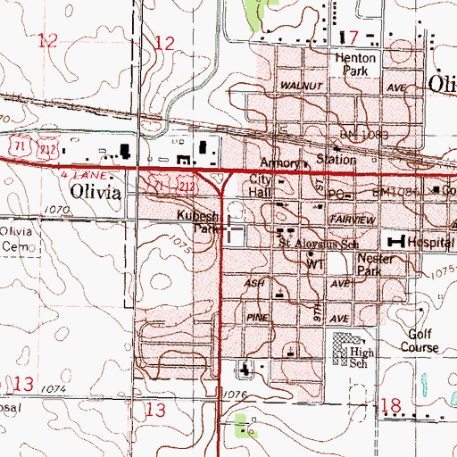 Topographic Map of Kubesh Park, MN
