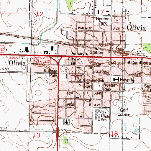 Topographic Map of Saint Aloysius School, MN