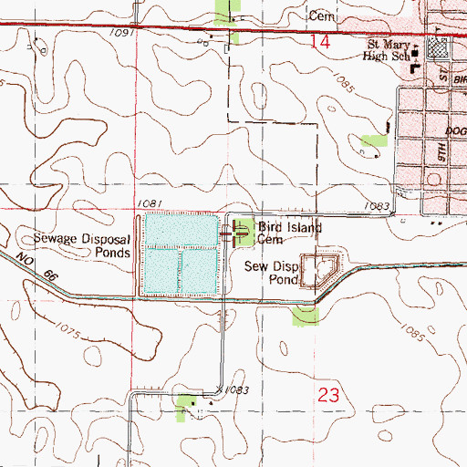 Topographic Map of Bird Island Cemetery, MN