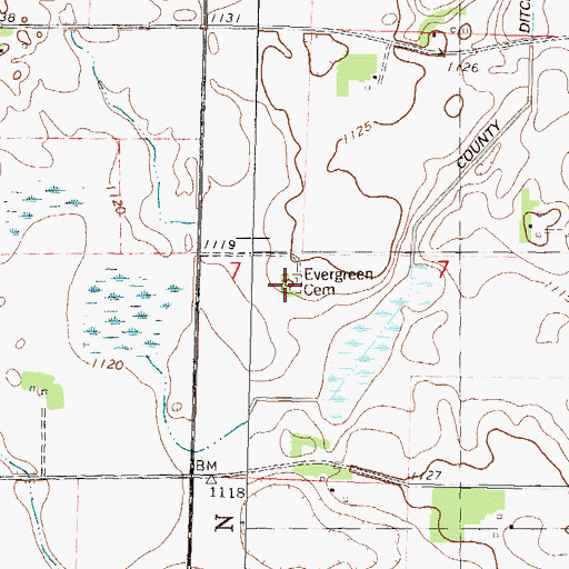 Topographic Map of Evergreen Cemetery, MN