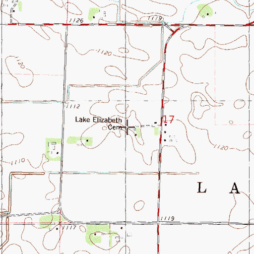 Topographic Map of Lake Elizabeth Cemetery, MN
