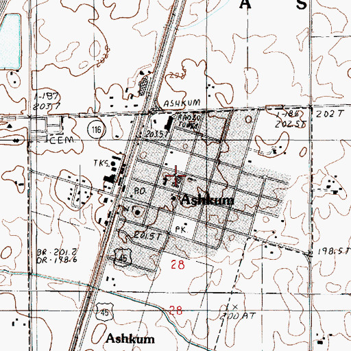 Topographic Map of Ashkum Elementary School, IL