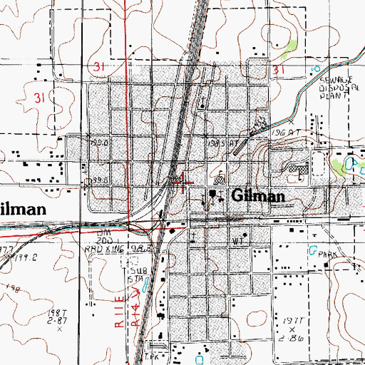 Topographic Map of Gilman Post Office, IL