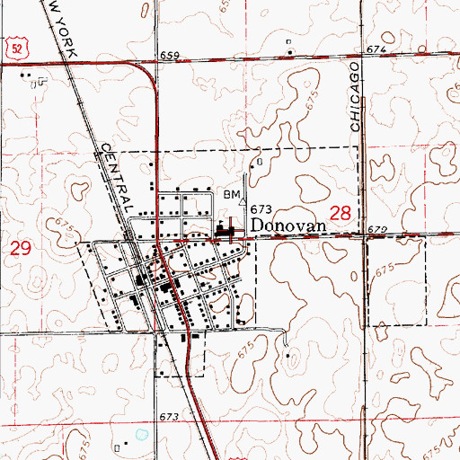 Topographic Map of Donovan Junior High School, IL