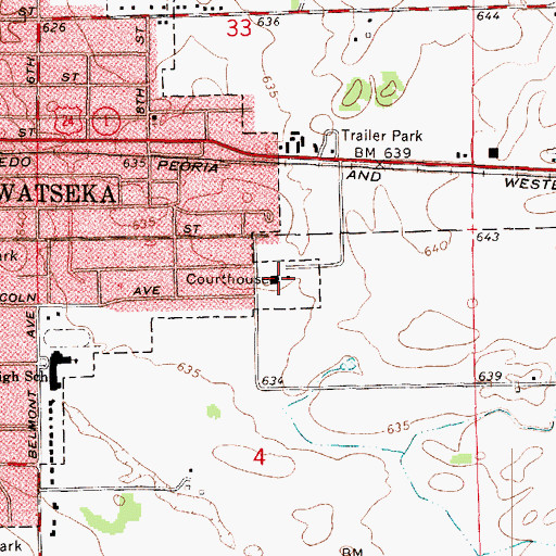 Topographic Map of Iroquois County Courthouse, IL