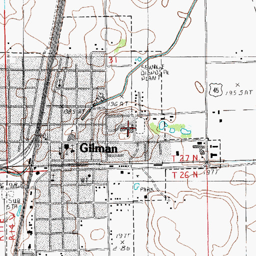 Topographic Map of Iroquois West High School, IL