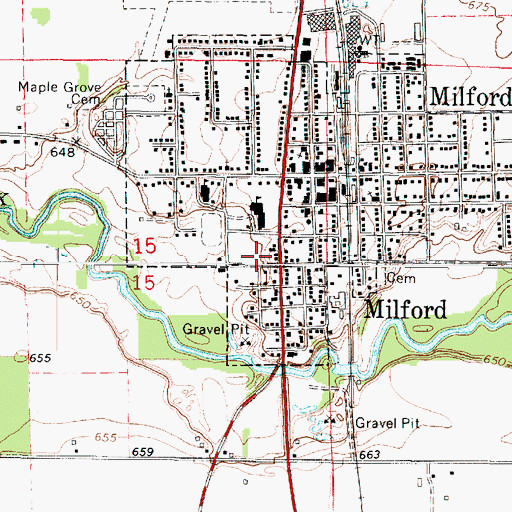 Topographic Map of Milford High School, IL