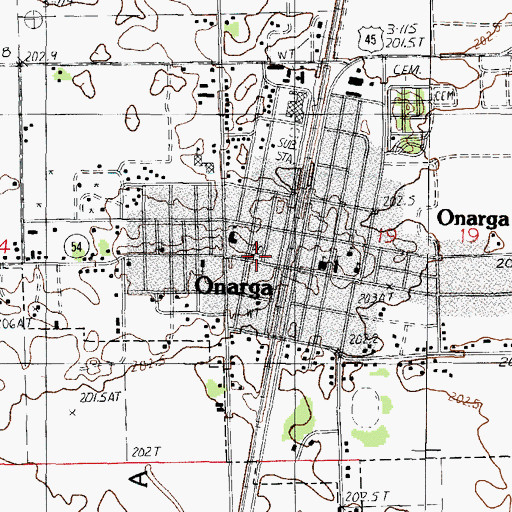 Topographic Map of Onarga Post Office, IL