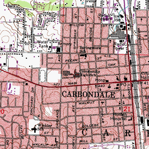 Topographic Map of Carbondale Community High School Central Campus, IL