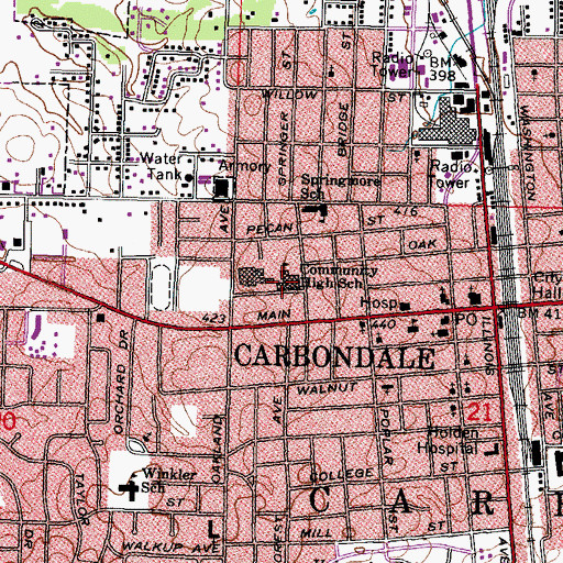 Topographic Map of Carbondale Community High School Central Campus, IL