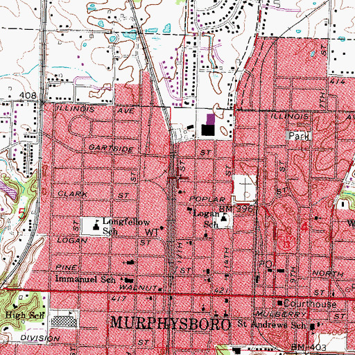 Topographic Map of Liberty Street Baptist Church, IL
