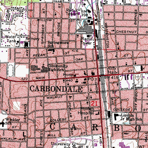 Topographic Map of Memorial Hospital of Carbondale, IL