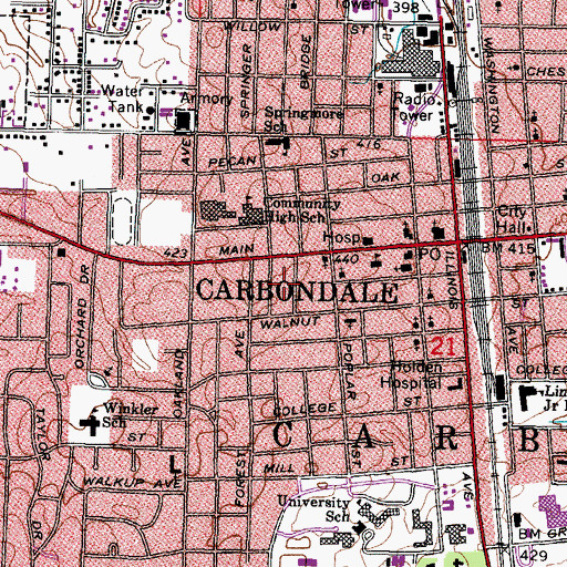 Topographic Map of West Walnut Street Historic District, IL