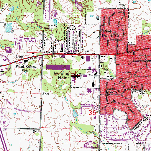Topographic Map of Crossroads Community Hospital, IL