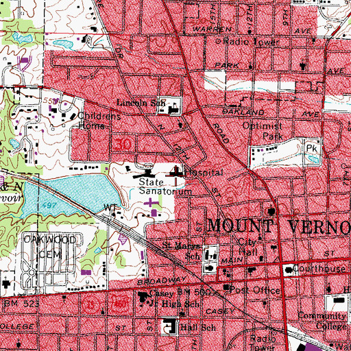 Topographic Map of Saint Marys Good Samaritan Regional Health Center, IL