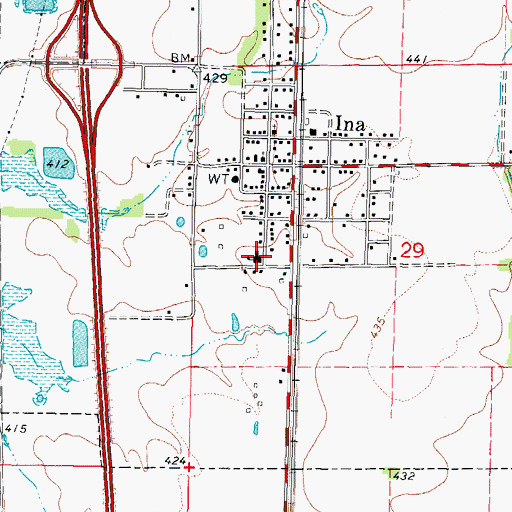 Topographic Map of Ina Community Consolidated School, IL