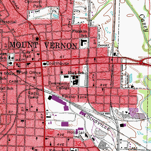 Topographic Map of Mount Vernon High School, IL