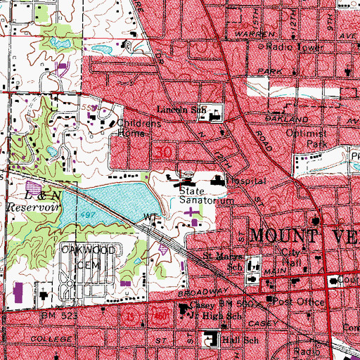 Topographic Map of Mount Vernon State Tuberculosis Sanitarium, IL