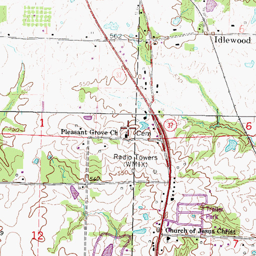 Topographic Map of Pleasant Grove Cemetery, IL