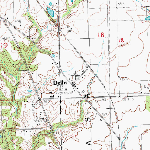 Topographic Map of Delhi Baptist Church, IL