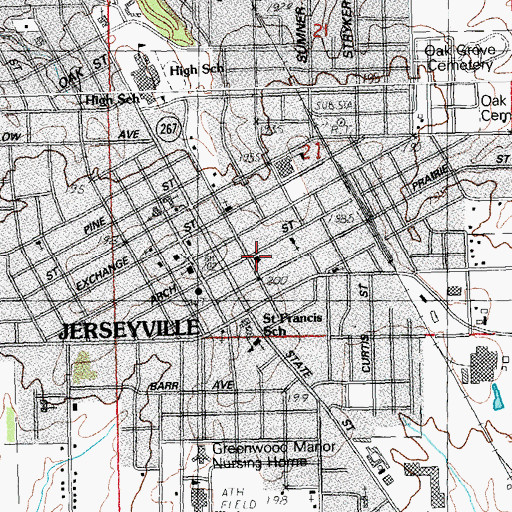 Topographic Map of Jerseyville Municipal Building, IL