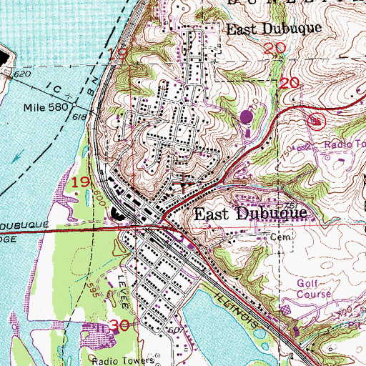 Topographic Map of East Dubuque School, IL