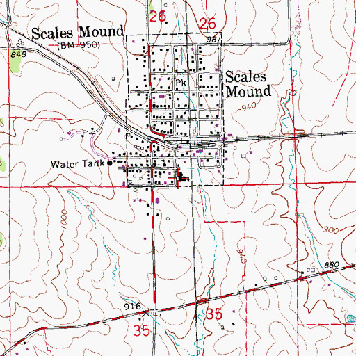 Topographic Map of Scales Mound High School, IL
