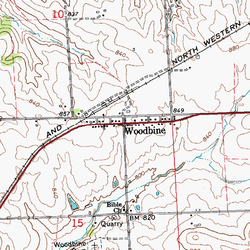 Topographic Map of Woodbine Post Office (historical), IL