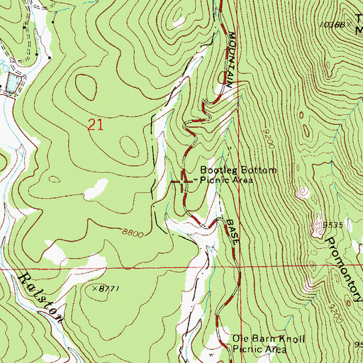 Topographic Map of Bootleg Bottom Picnic Area, CO
