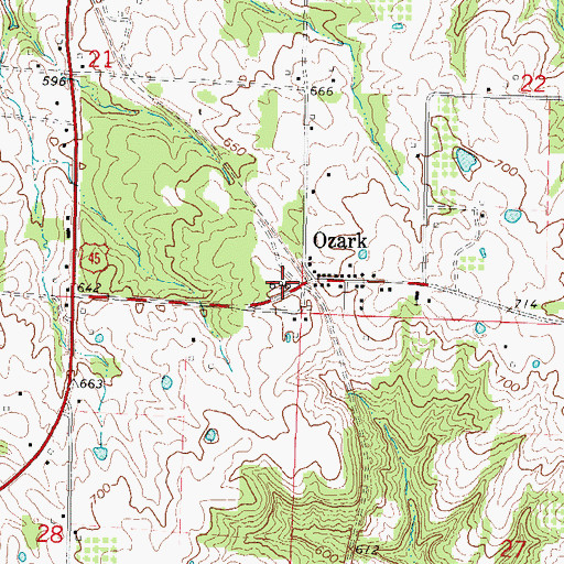 Topographic Map of Ozark Post Office, IL