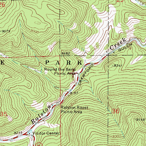 Topographic Map of Round the Bend Picnic Area, CO