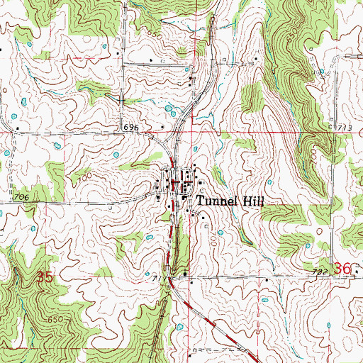 Topographic Map of Tunnel Hill Post Office, IL