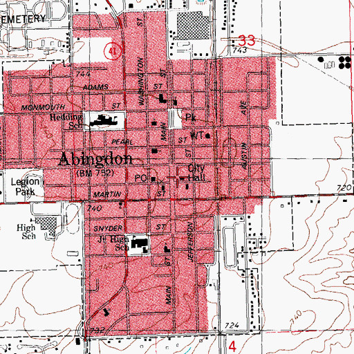 Topographic Map of Abingdon City Hall, IL