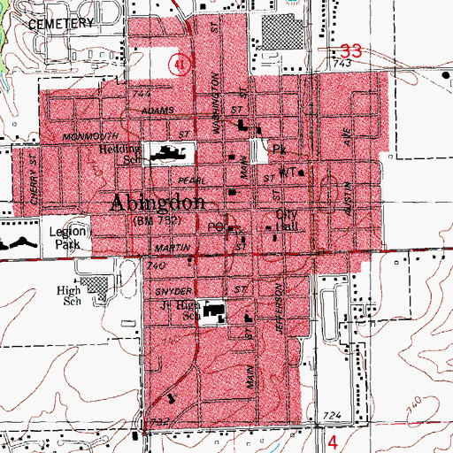 Topographic Map of Abingdon Post Office, IL