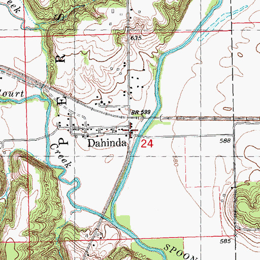 Topographic Map of Dahinda Post Office, IL