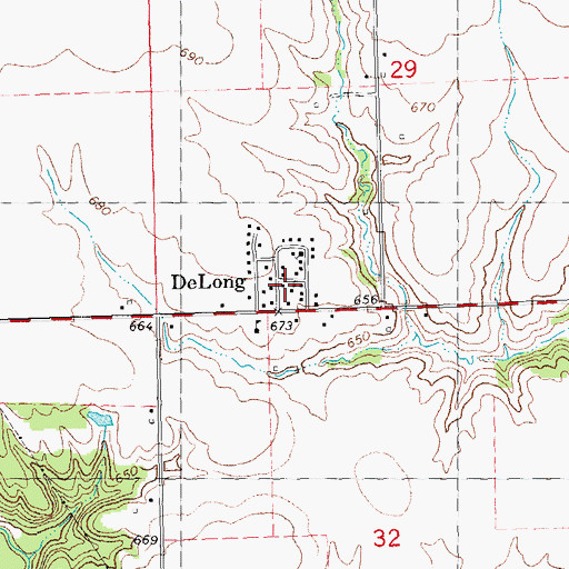 Topographic Map of Delong Post Office (historical), IL