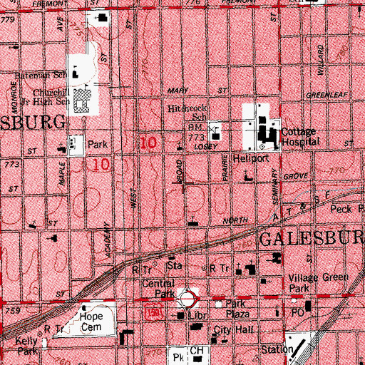 Topographic Map of Galesburg Historic District, IL