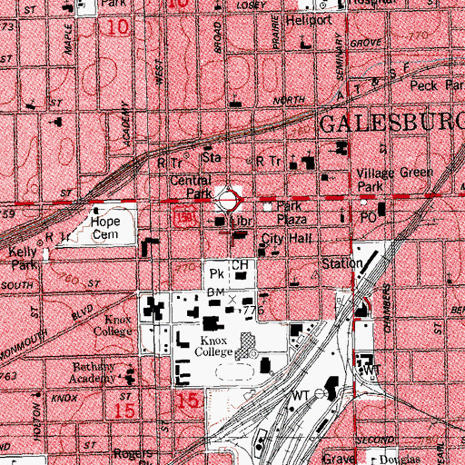 Topographic Map of Galesburg Public Library, IL