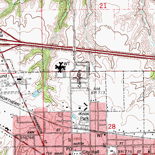 Topographic Map of Knoxville Cemetery, IL