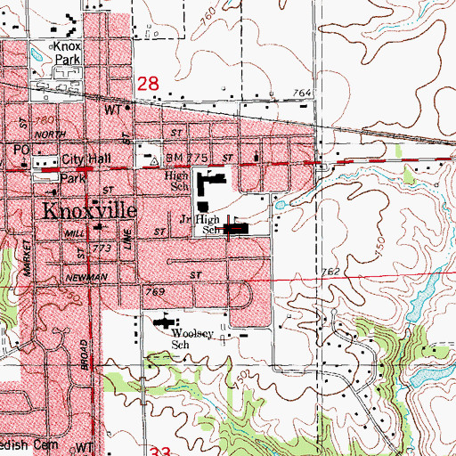 Topographic Map of Knoxville Junior High School, IL