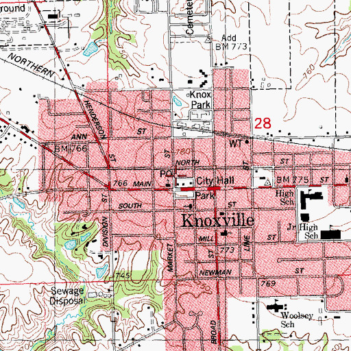 Topographic Map of Knoxville Post Office, IL