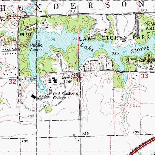 Topographic Map of Lewis Cemetery, IL