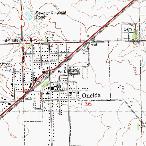 Topographic Map of Oneida Elementary School, IL