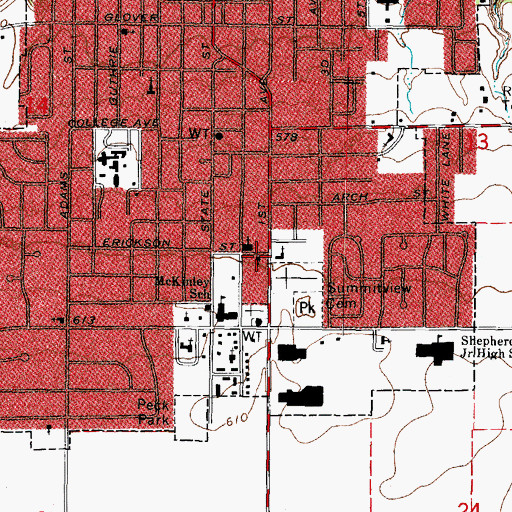 Topographic Map of First Assembly of God Church, IL