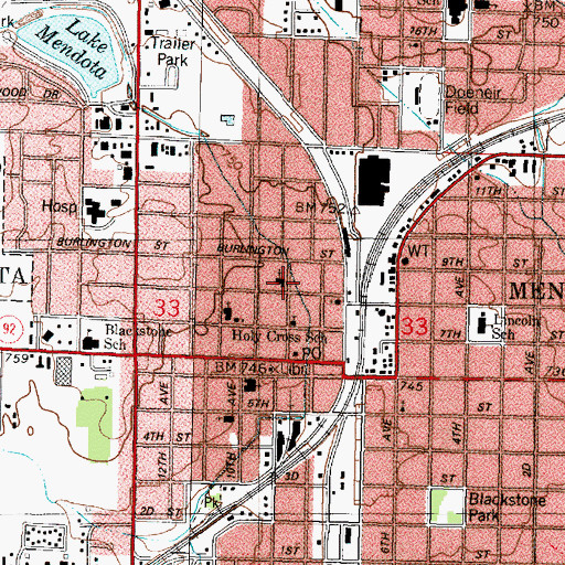 Topographic Map of First Baptist Church, IL