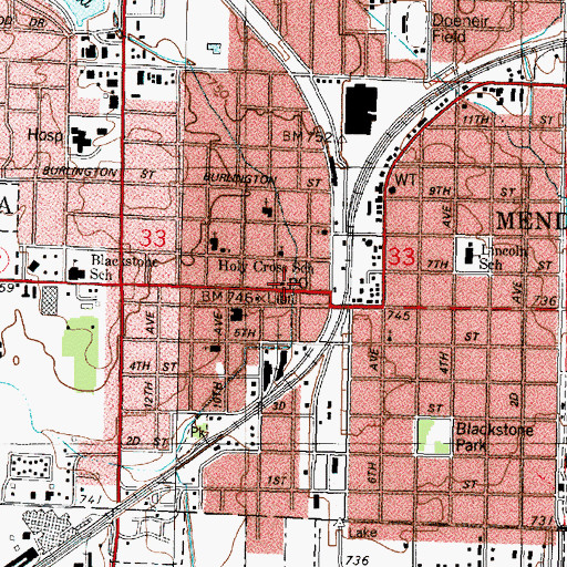 Topographic Map of Mendota Post Office, IL