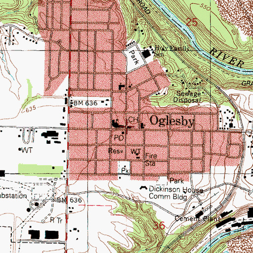 Topographic Map of Oglesby City Hall, IL