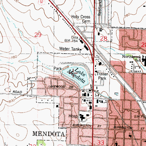 Topographic Map of Mendota Lake Park, IL