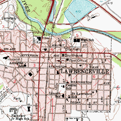 Topographic Map of Lawrence Public Libary, IL