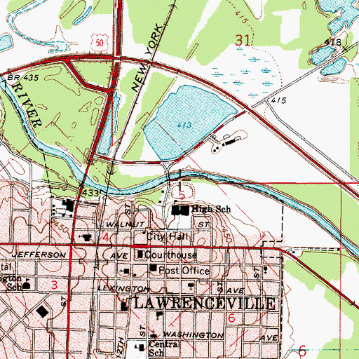 Topographic Map of Lawrenceville High School, IL
